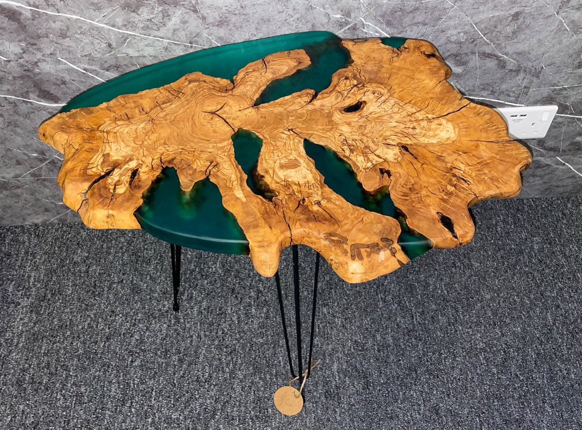 Green Resin & Olive Wood Table (203142)