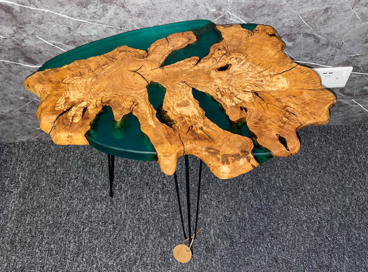 Green Resin & Olive Wood Table (203142)