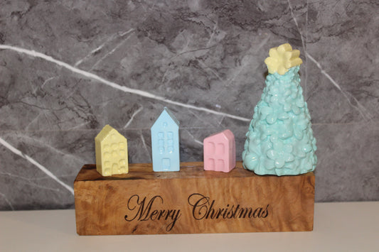 Merry Christmas Olive Wood and Resin Clay Ornament (203202)