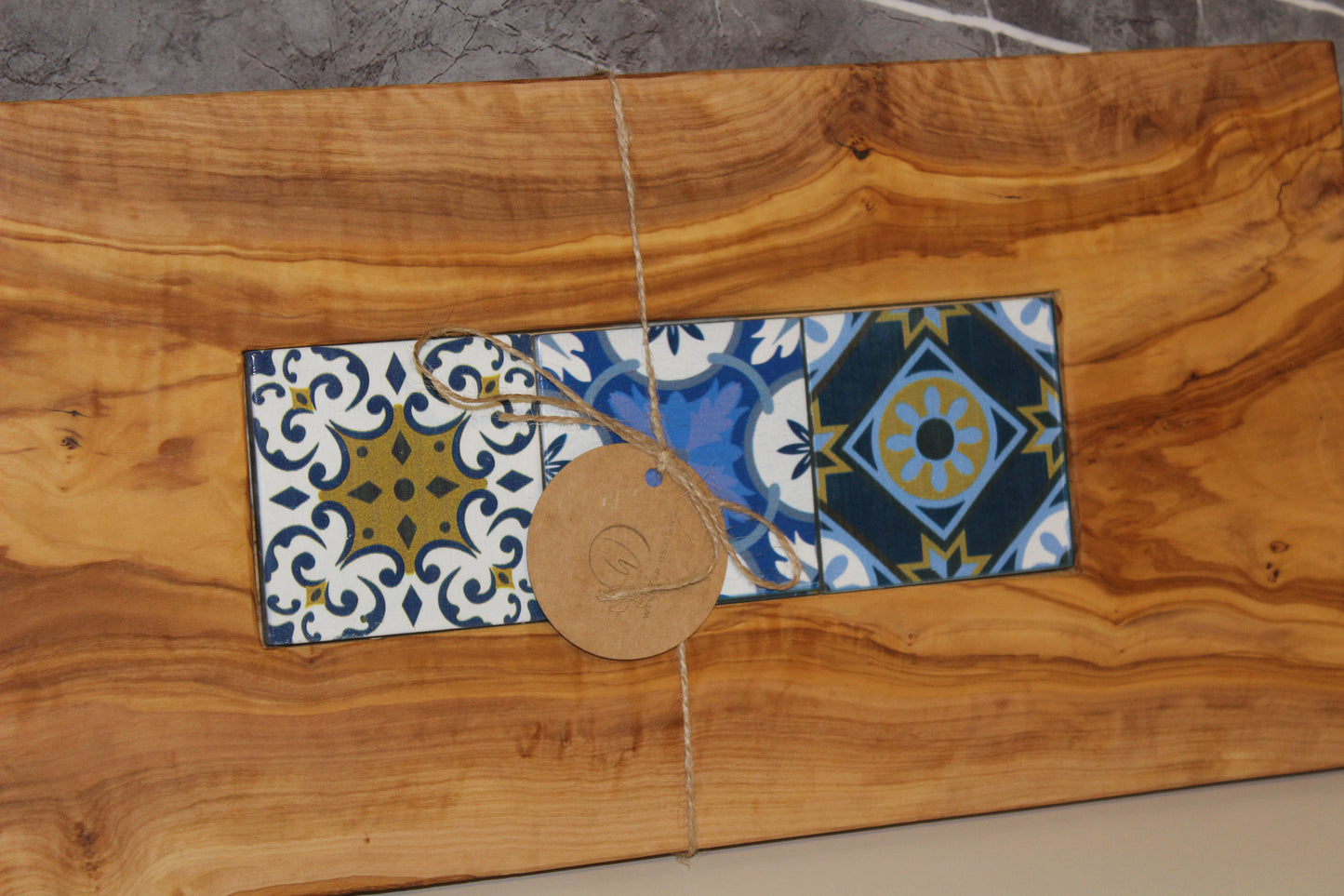 Olive Wood Board with Glass Tiles (203186)