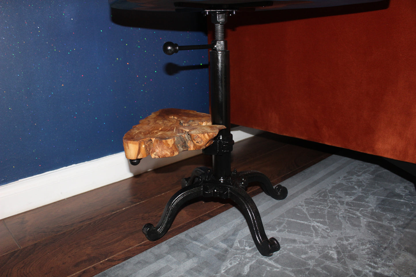 Blue Resin, Cast Iron & Olive Wood Table (203197)