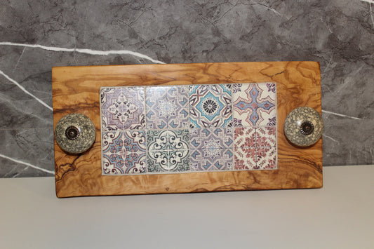Olive Wood Tray with Mosaic Tiles (203199)
