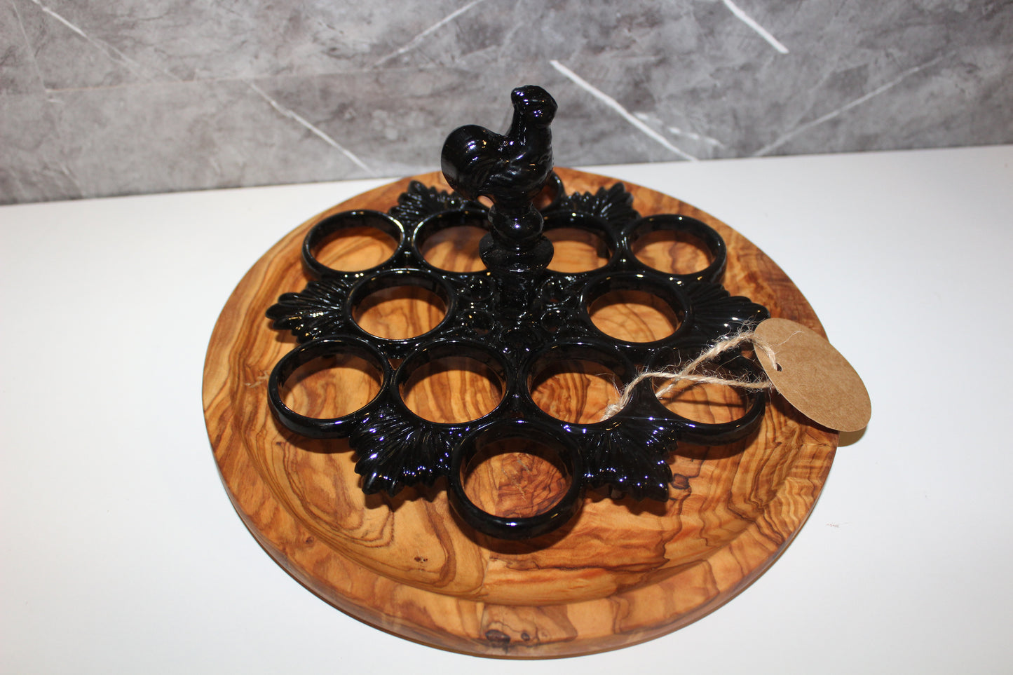 Cast Iron & Olive Wood Egg Holder (203182)