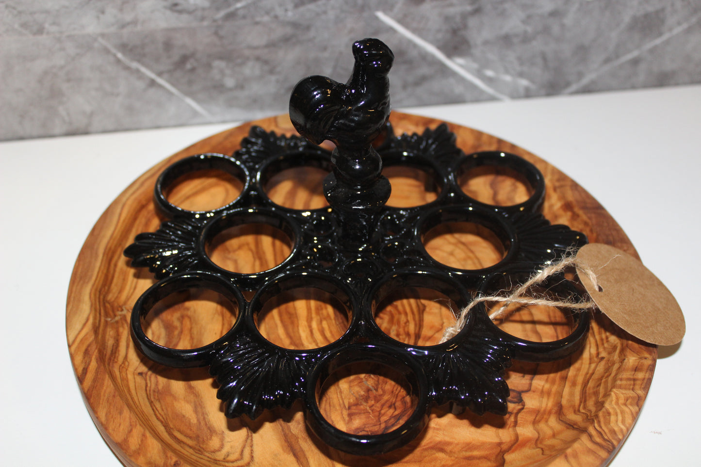 Cast Iron & Olive Wood Egg Holder (203182)