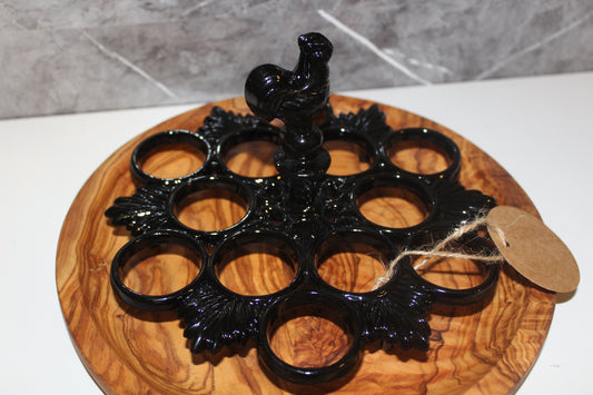 Cast Iron & Olive Wood Egg Holder (203182)