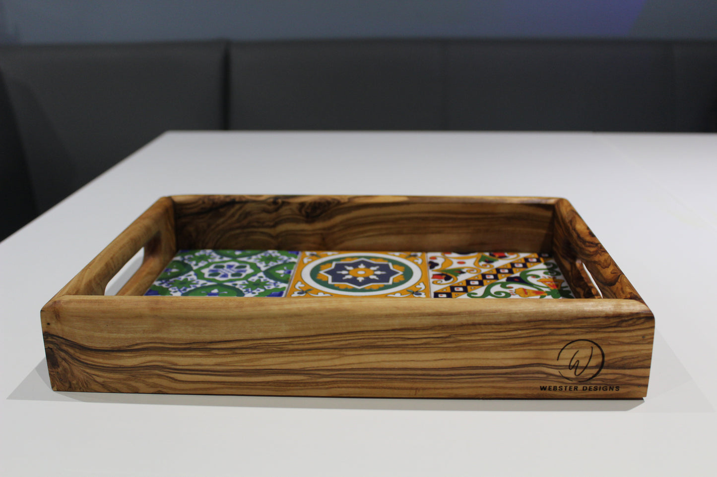 Olive Wood Marble Tray (M)