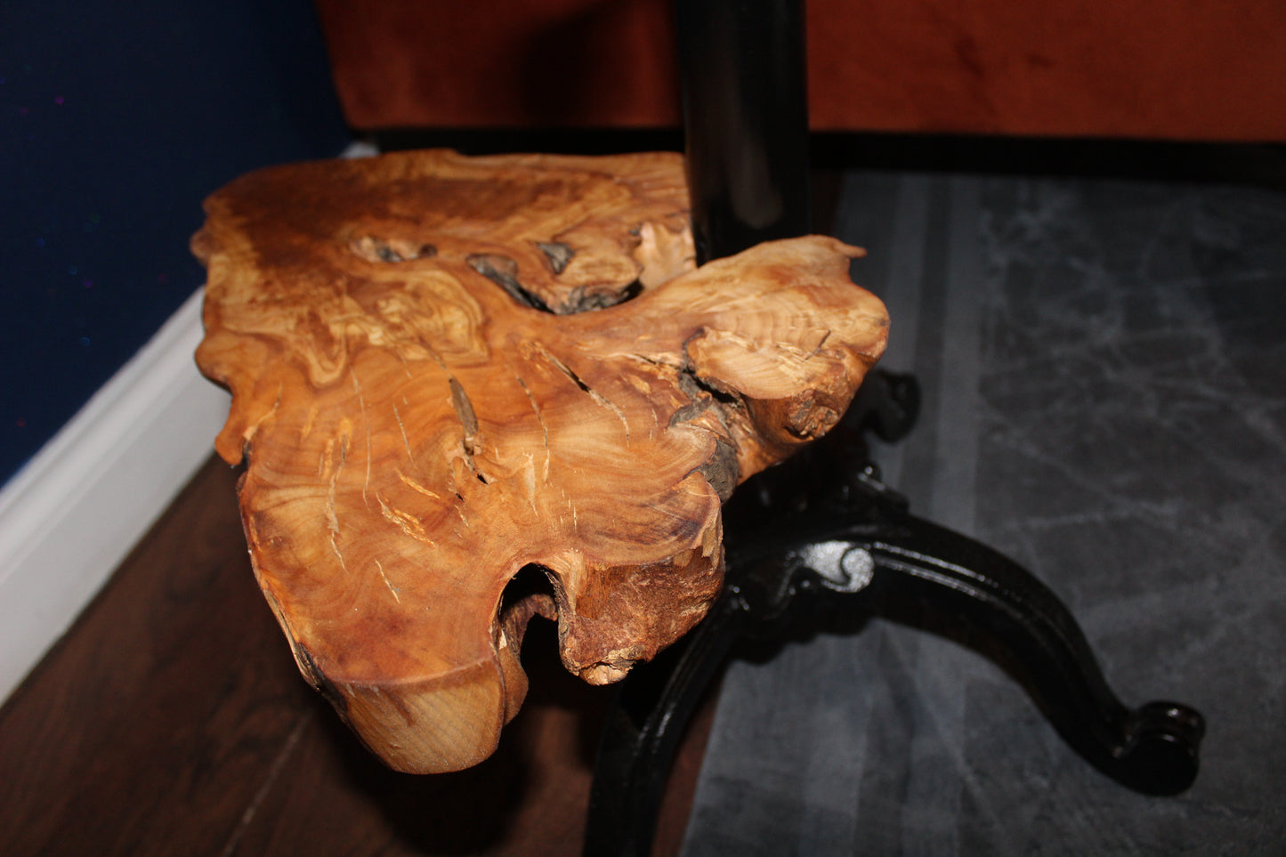 Blue Resin, Cast Iron & Olive Wood Table (203197)