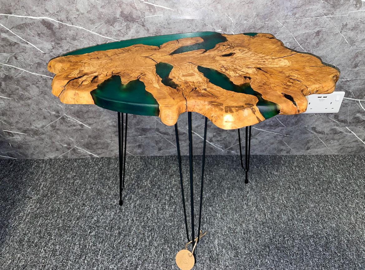 Green Resin & Olive Wood Table (203142)