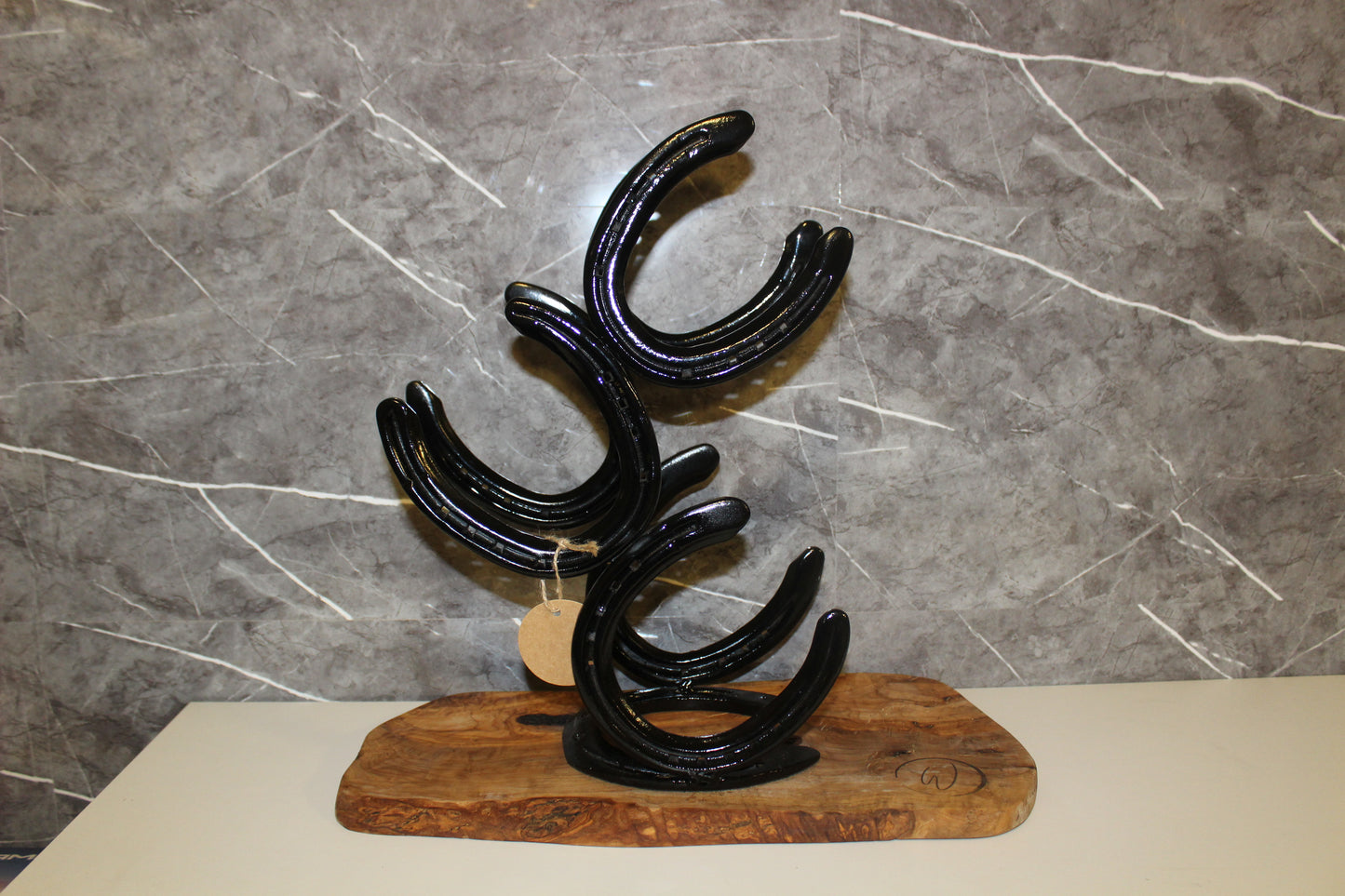 Cast Iron & Olive Wood Horse Shoe Bottle Holder (203001)