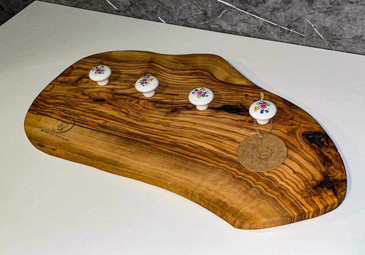Olive Wood Coat Hooks with Floral Hooks (203128)
