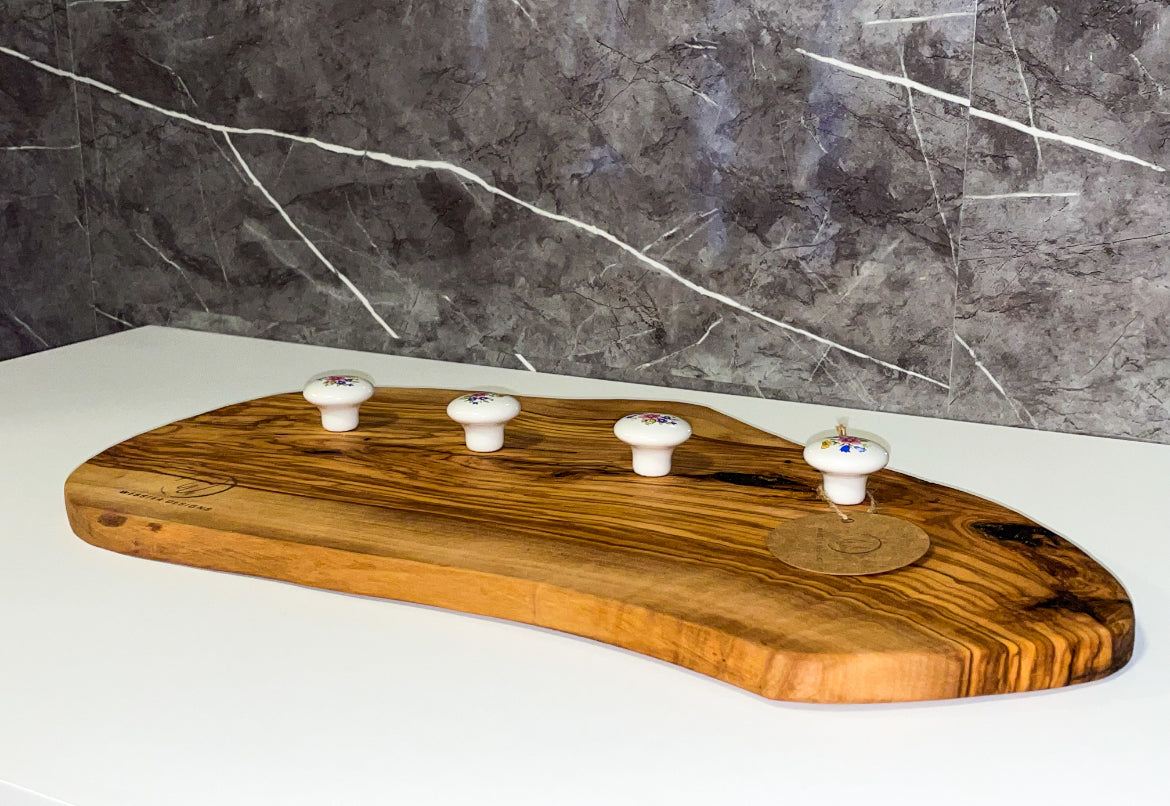 Olive Wood Coat Hooks with Floral Hooks (203128)