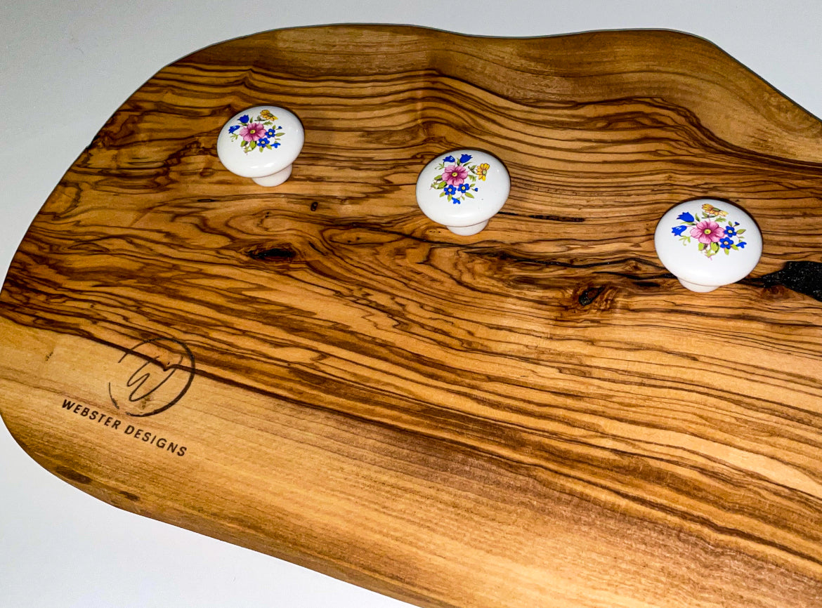 Olive Wood Coat Hooks with Floral Hooks (203128)