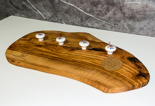 Olive Wood Coat Hooks with Floral Hooks (203128)
