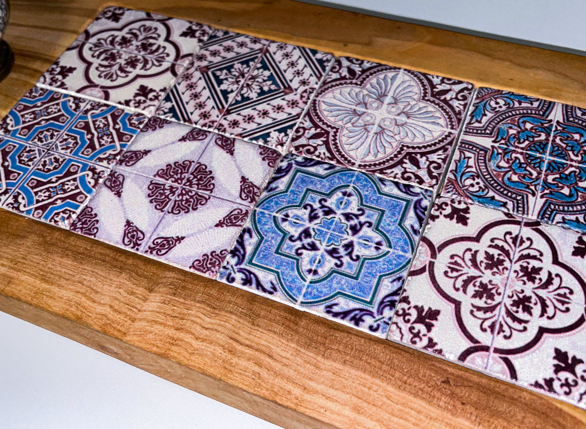 Olive Wood & Mosaic Tray with Vintage Handles (203139)