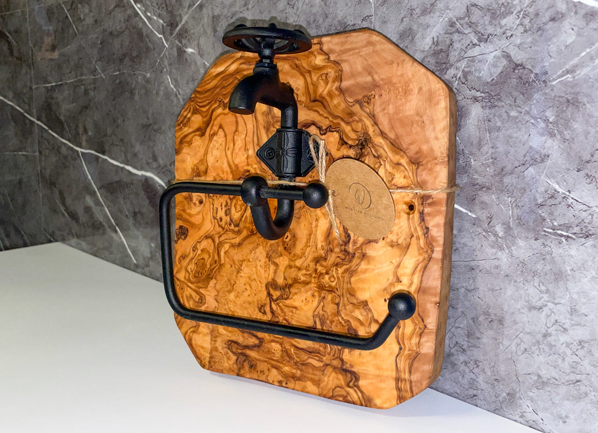 Olive Wood Tap Toilet Roll Holder (203125)