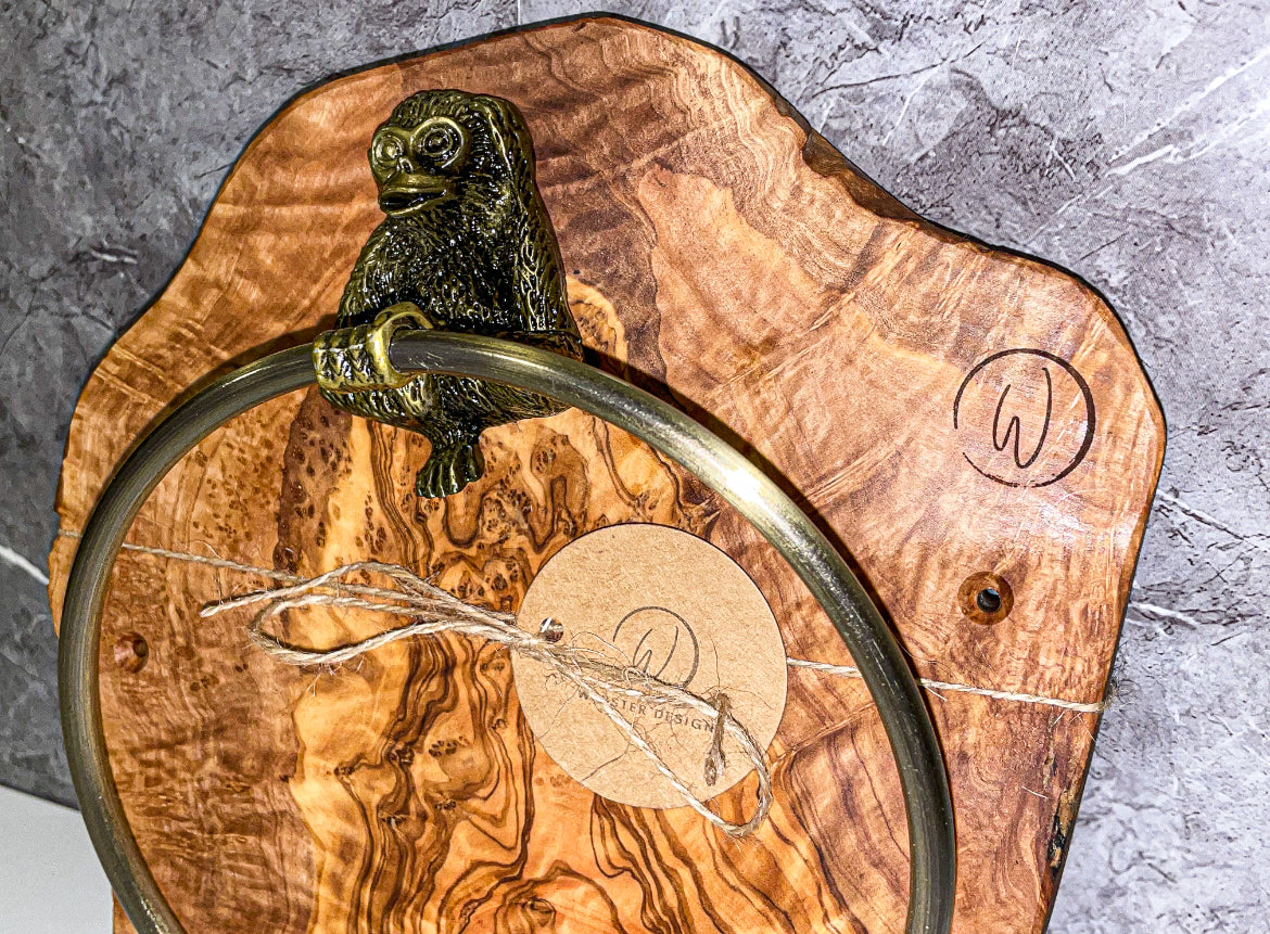 Olive Wood Monkey Towel Holder (203122)