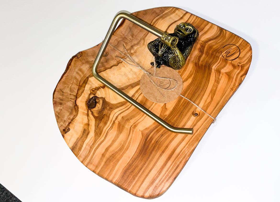 Olive Wood Monkey Toilet Roll Holder (203123)