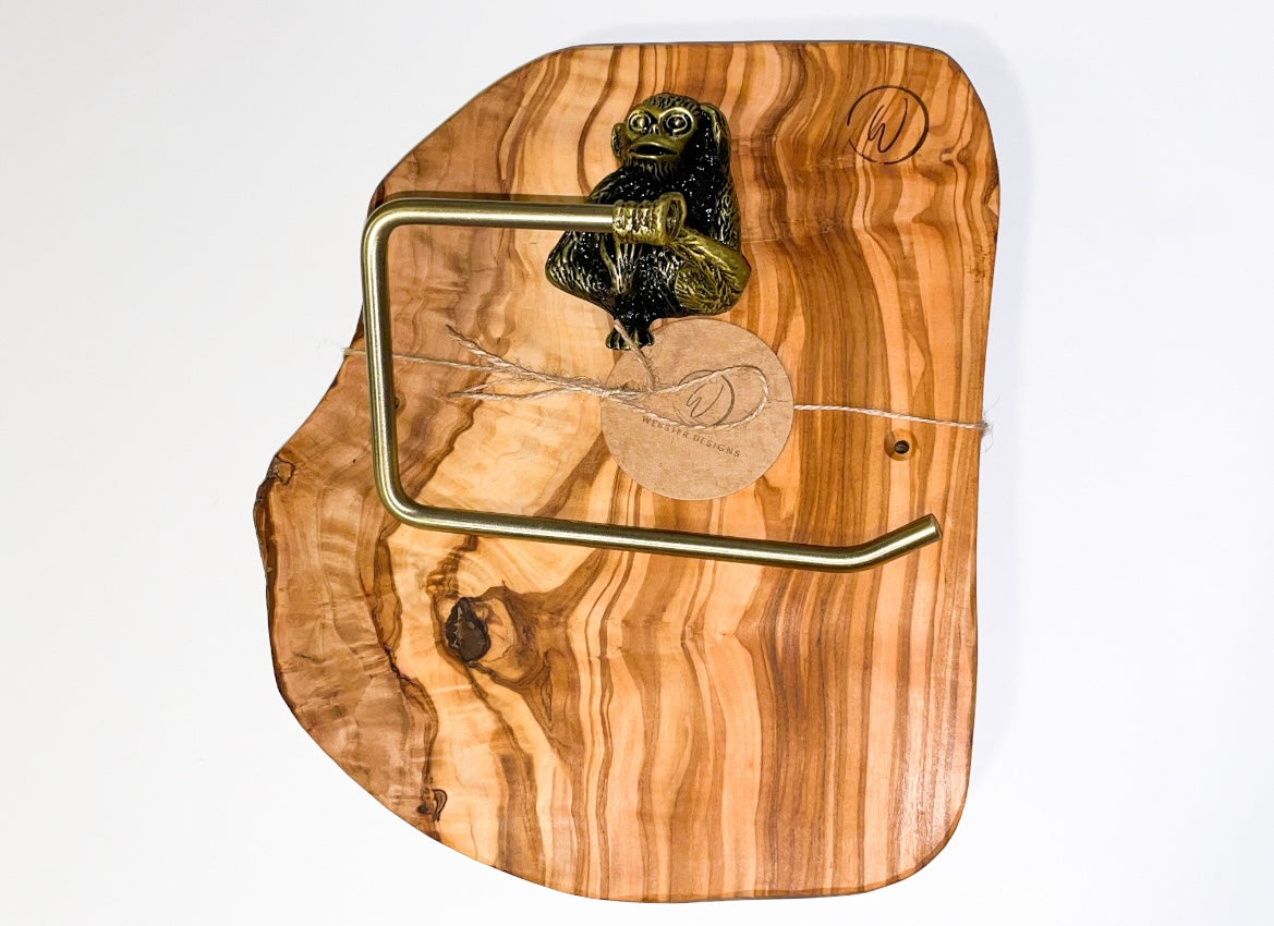 Olive Wood Monkey Toilet Roll Holder (203123)