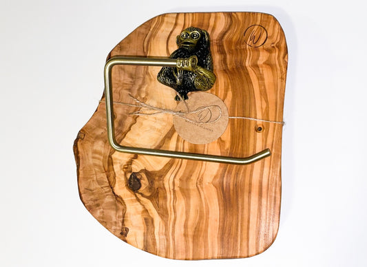Olive Wood Monkey Toilet Roll Holder (203123)