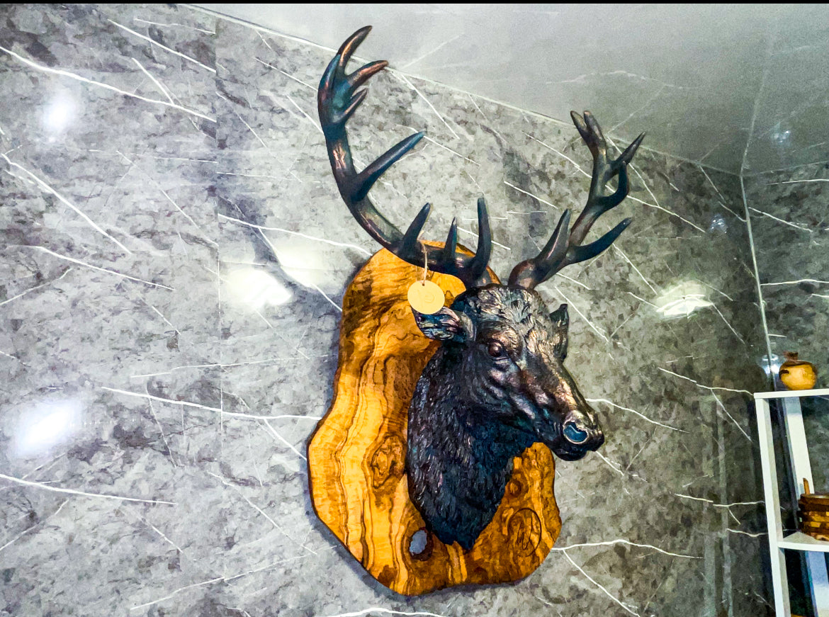 XL Mounted Bronze Stag on Board (203148)