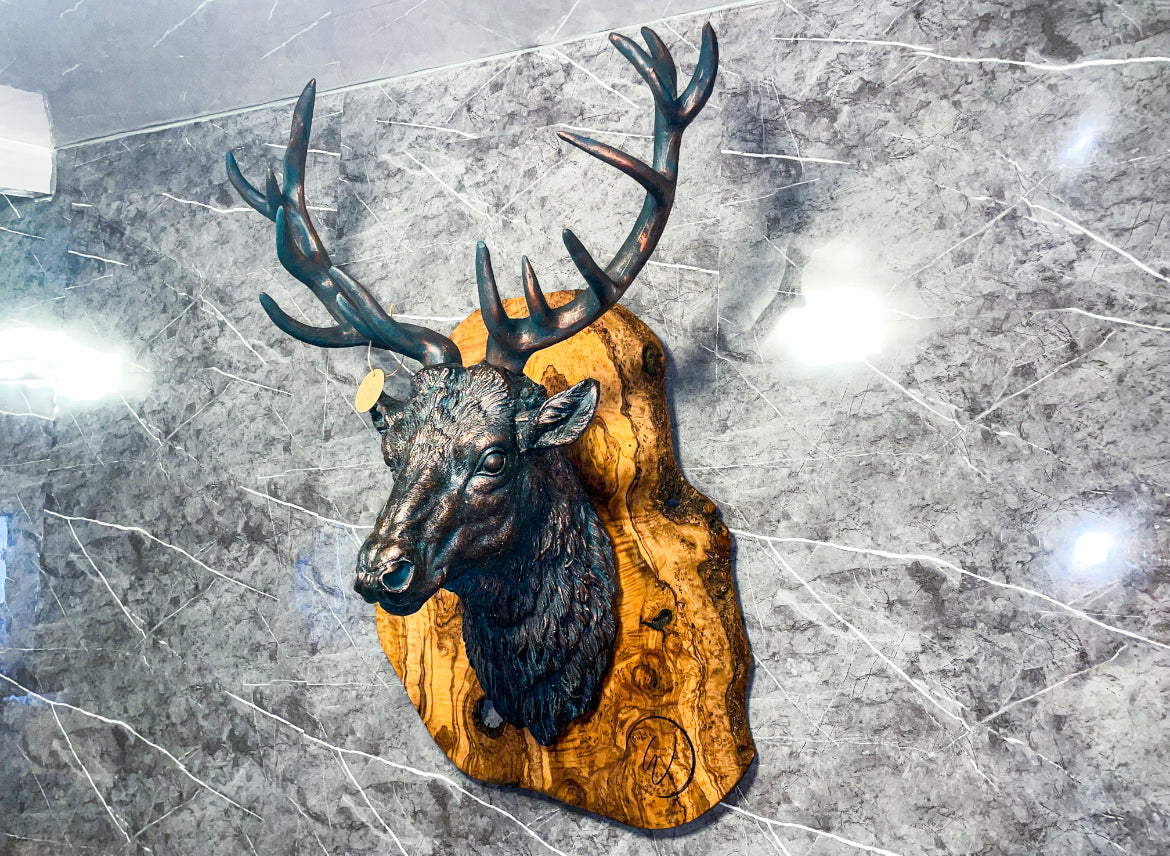 XL Mounted Bronze Stag on Board (203148)